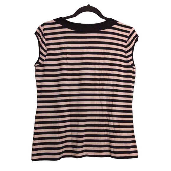 Karl Lagerfeld Womens T-Shirt Black Striped Cap Sleeve Scoop Neck Stretch Lace S - Picture 5 of 9